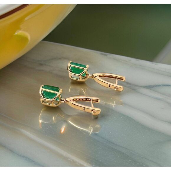 Natural Emerald Diamond Earrings 14k Yellow Gold 3.56 TCW Certified $4,975 - Picture 6 of 11